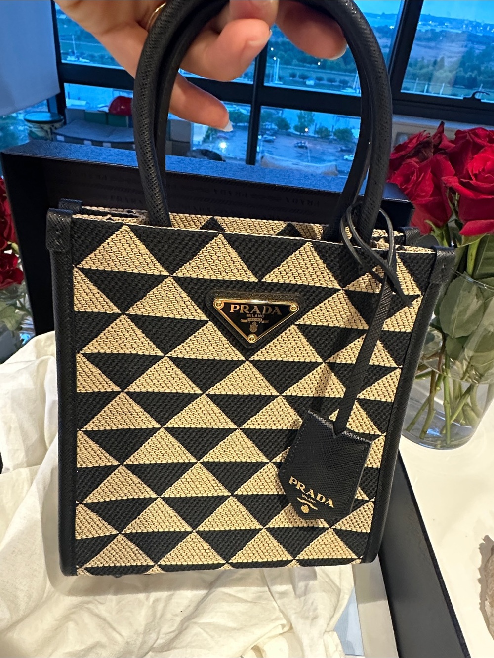 Prada Small Triangle Logo Jacquard Tote Bag- perfect condition - sold out color - Picture 8 of 14